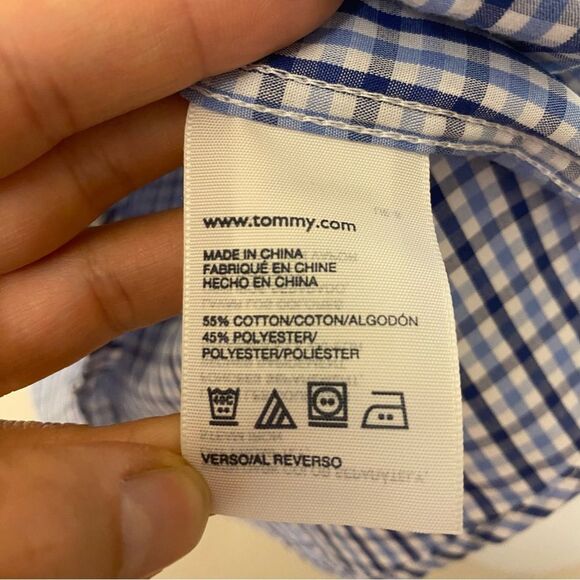 Tommy Hilfiger youth boys Navy plaid long sleeve button up preppy dress shirt 16 - Picture 5 of 8